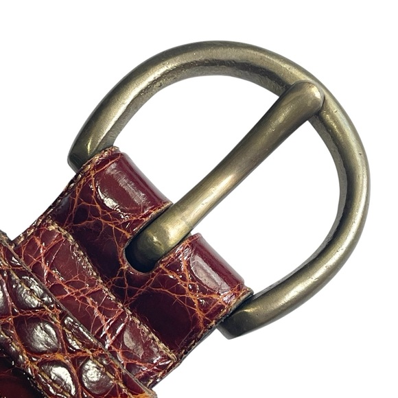 VTG Johnny Farah Wide Waist Oversized Cognac Brown Croc Embossed Leather Belt S - Picture 5 of 15